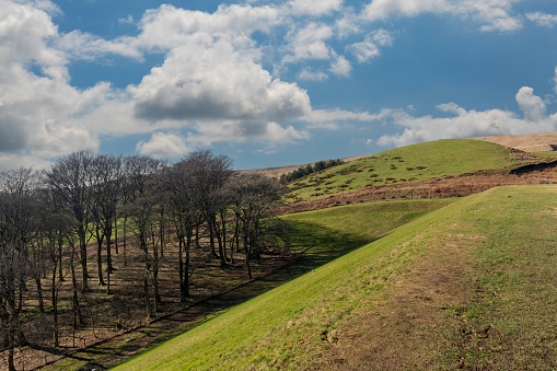 Beautiful countryside views on a country trail towards Churn Clough Reservoir near Clitheroe in Lancashire, England.