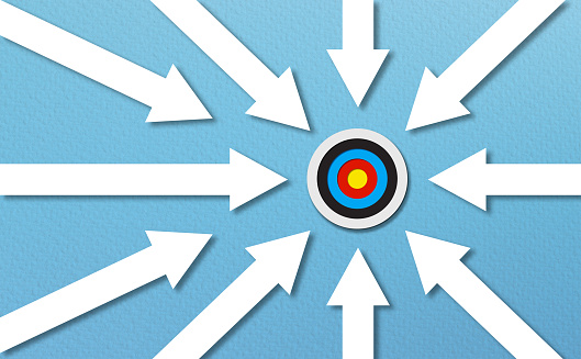 Arrows going towards a target. Goal target the business idea concept