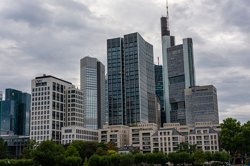 FRANKFURT, GERMANY, 25 JULY 2020: View on the financial district in Frankfurt city