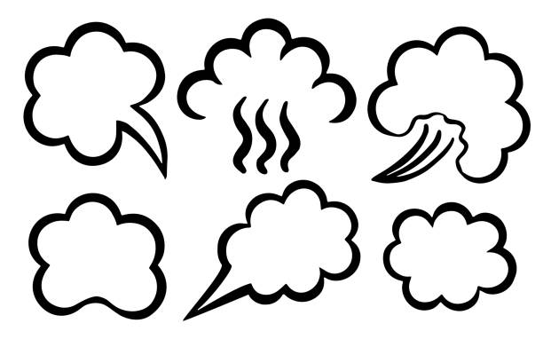 clouds couple sketch different shapes vector eps10 Sketch clouds of steam of different shapes. Vape steam. Empty speech balloons, pictograms. 3d realistic vector illustration. cumulus clouds drawing stock illustrations