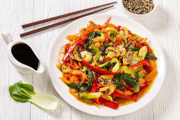 istock Stir Fry Vegetables on white plate, top view 1399191562