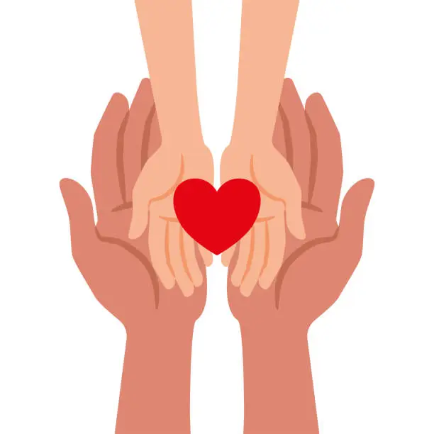 Vector illustration of Child Hands in Adult Hands Holding Love