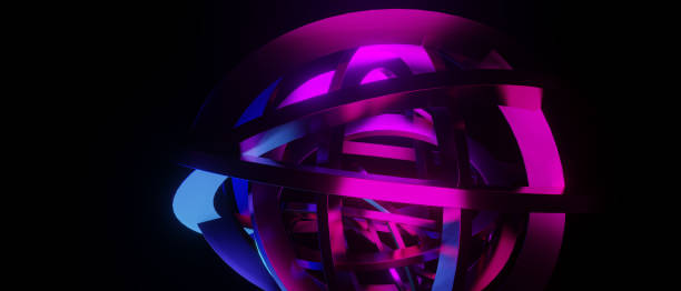 istock Abstract Shiny Metallic Neon Black Banner Background Wallpaper 3D Render 1399191830