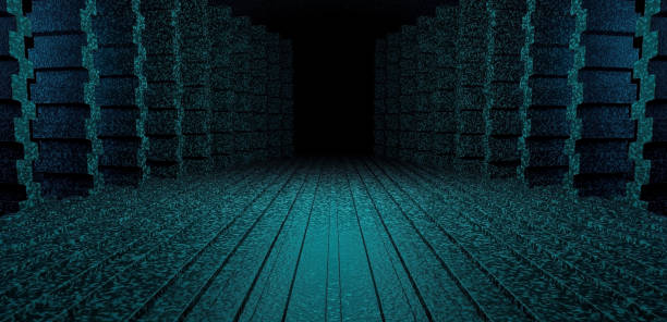 istock Space Futuristic Basement Underground Hall Spotlight Turquoise Background With Space For Products 3D Illustration 1399191933