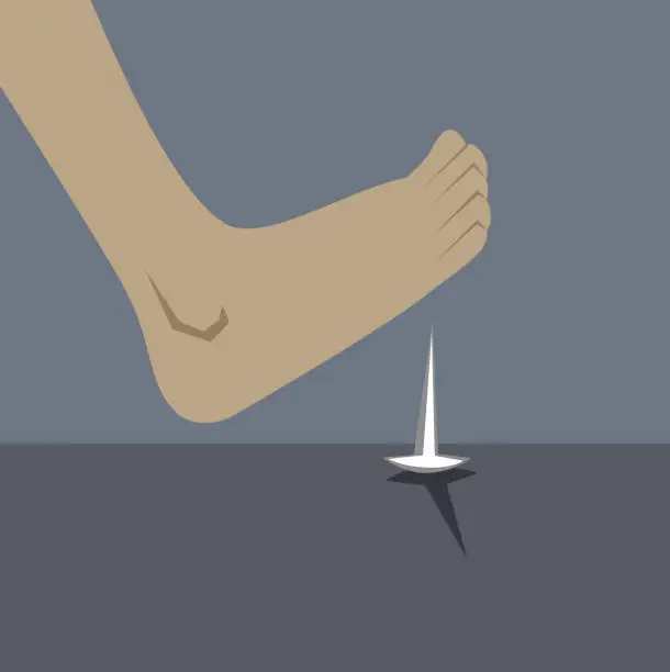 Vector illustration of Stepping on nail clip art