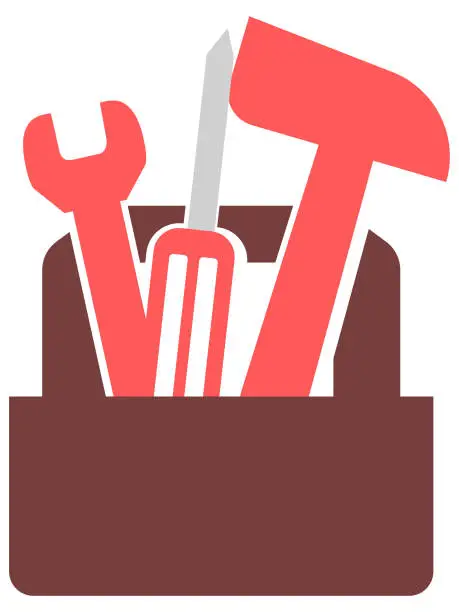 Vector illustration of Toolbox with hammer, wrench and screwdriver, silhouette on a white background