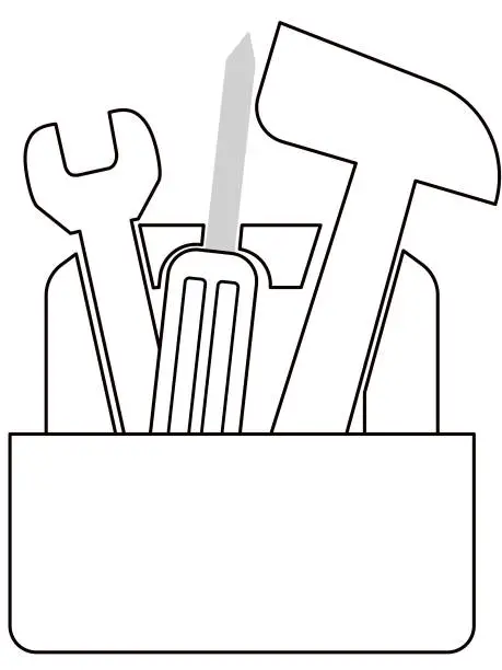 Vector illustration of Toolbox with hammer, wrench and screwdriver, silhouette on a white background