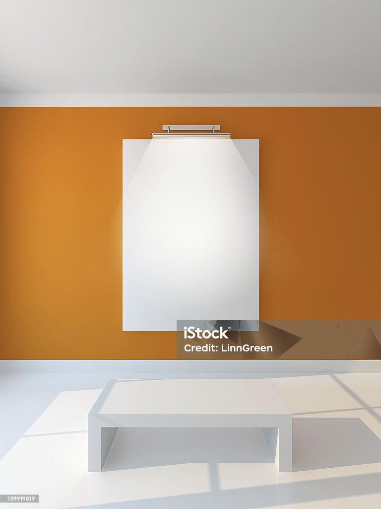 vertical poster orange wall one vertikal poster on orange wall Blank Stock Photo