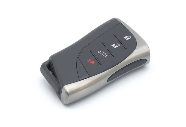 istock Smart car key with remote control for lock and unlock car isolated on white background. 1399199149