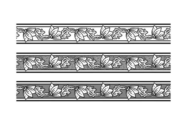 wektorowy zestaw bezszwowych ramek kwiatów i liści w stylu vintage - ornate frame decoration scroll shape stock illustrations