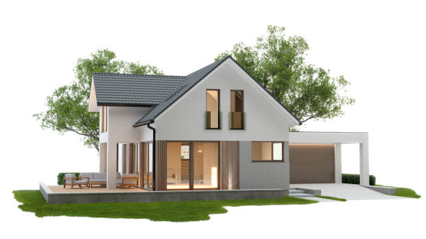3d дом на траве изолирован на белом. 3d иллюстрация - house стоковые фото и изображения