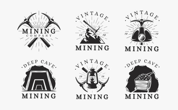 ilustrações de stock, clip art, desenhos animados e ícones de set of vintage classic mining icon vector on white background - gold digger