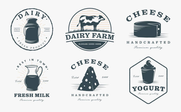 Set of Vintage seal badge Dairy icon with the product vector icon on white background