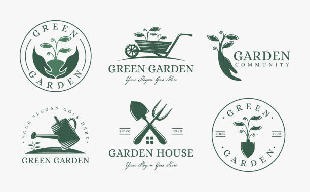 Set of Vintage elegant garden icon, gardening vector on white background