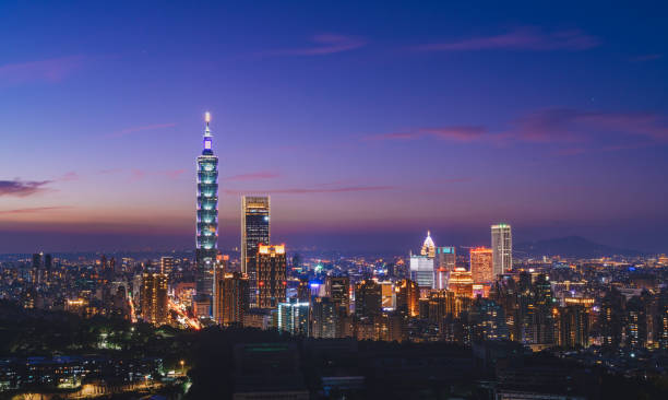 istock Taipei citycape with purple light in evening 1399200670