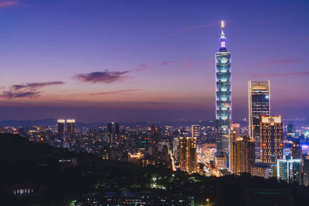 Taipei citycape with purple light in evening stock photo
