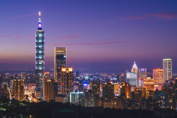 istock Taipei citycape with purple light in evening 1399200679