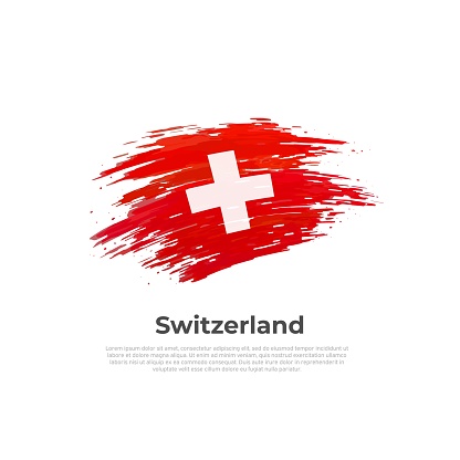 Switzerland flag. Brush strokes. Brush painted swiss flag on a white background. Vector design of national poster, template. Place for text. State patriotic banner of switzerland, cover. Copy space