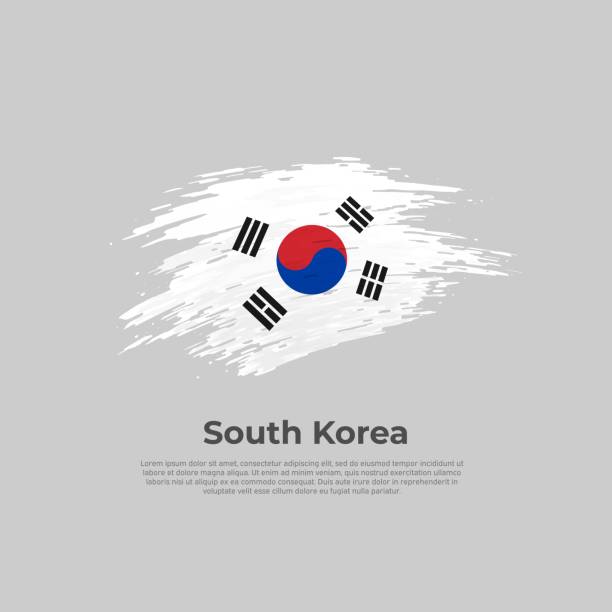 韓国の国旗。ブラシストローク。白い背景に韓国の国旗の縞模様の色。国家の愛国的なバナー、カバー。ベクターデザイン全国ポスター、テンプレート。テキストの場所。コピー・スペース - 韓国の国旗点のイラスト素材／クリップアート素材／マンガ素材／アイコン素材