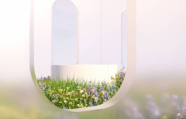 istock Natural beauty podium backdrop with wild flower field. 1399202884