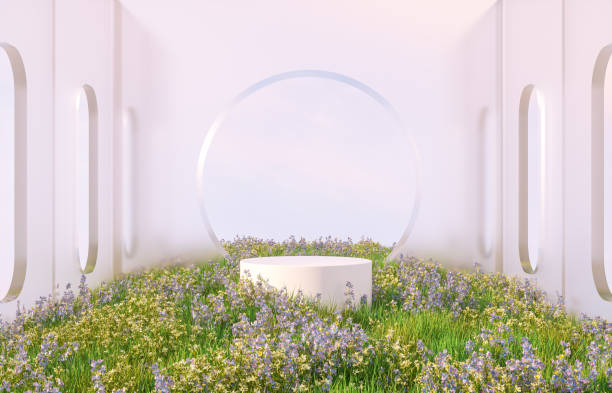 istock Natural beauty podium backdrop with wild flower field. 1399202886