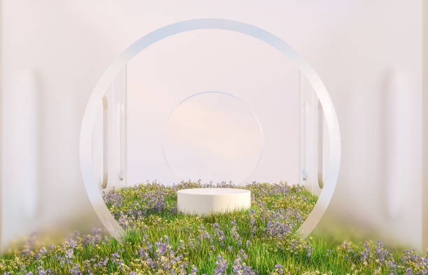 istock Natural beauty podium backdrop with wild flower field. 1399202888