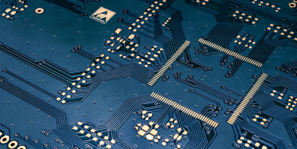 istock gold-plated micrichip blue  printed circuit 1399203139
