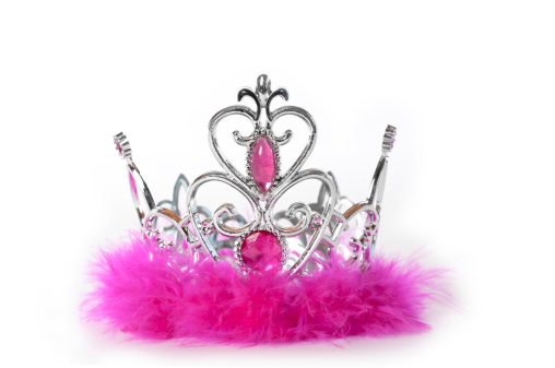 Princess tiara crown with pink feather and jewelry