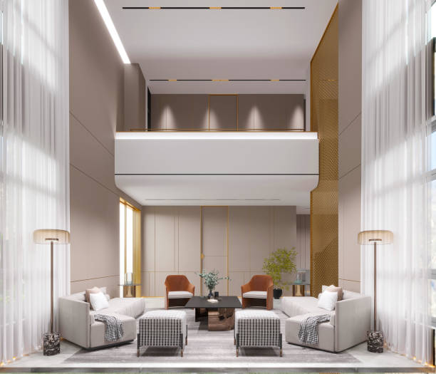 istock 3d render of luxury house interior, living room 1399208737