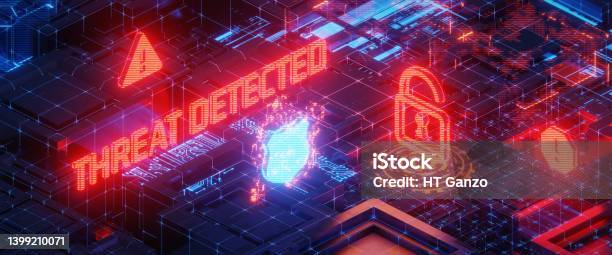 Isometric Illustration Of A Hacking Attack Or Security Breach 3d Rendering Stock Photo - Download Image Now