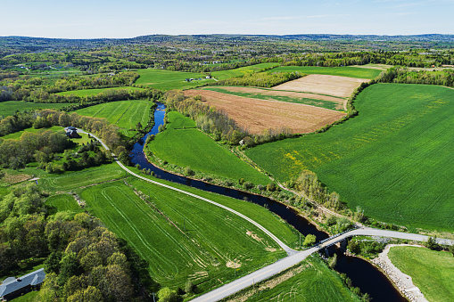 Aerial view of meandering lowland river Koningsdiep near Beetsterzwaag in the Netherlands