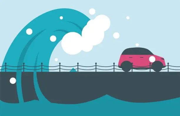 Vector illustration of big waves on the road