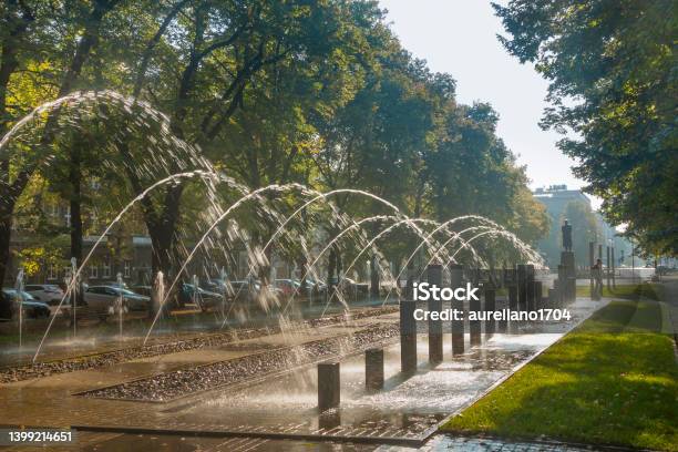 Poland Upper Silesia Gliwice Fontain At Pilsudski Square Stock Photo - Download Image Now