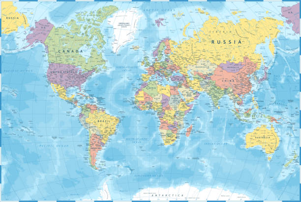 mapa świata - kolorowa ilustracja polityczna - szczegółowa ilustracja wektorowa - middle east illustrations stock illustrations