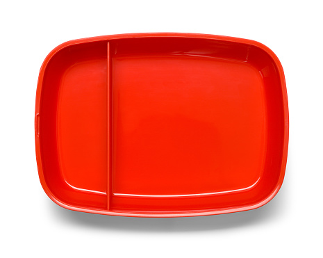 Red Food Plate Tray Cut Out on White.