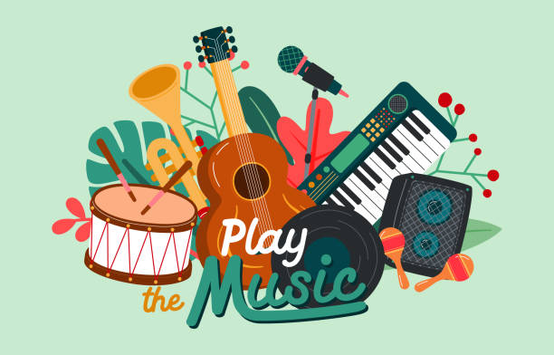 music in garden concert banner concept, wektor, ilustracja - rock garden stock illustrations