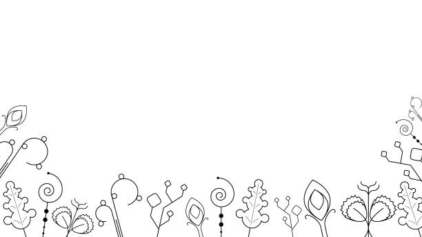 illustrations, cliparts, dessins animés et icônes de abstrait doodle fond nature éléments d’été collection dessinée à la main botanique flore flore feuille branche vigne fleur éléments végétaux vecteur desgin style - cute decoration invitation vine