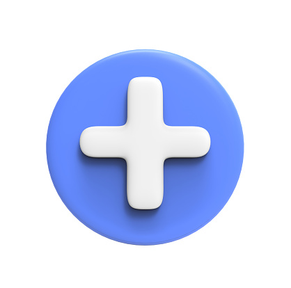 3D Illustration of Question mark symbol. Add, plus, medical cross round button. 3d vector icon. Cartoon minimal style.