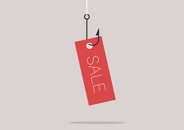 A sale tag hanging on a hook, online scam, a suspicious commercial offer A sale tag hanging on a hook, online scam, a suspicious commercial offer just say no stock illustrations