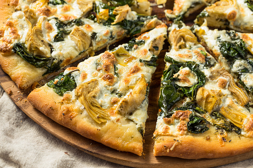 Homemade Italian Artichoke Spinach Pizza with Basil