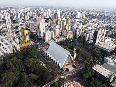 View from the top of the city of Londrina with parks and church. Londrina Cathedral and square - Londrina - Paraná