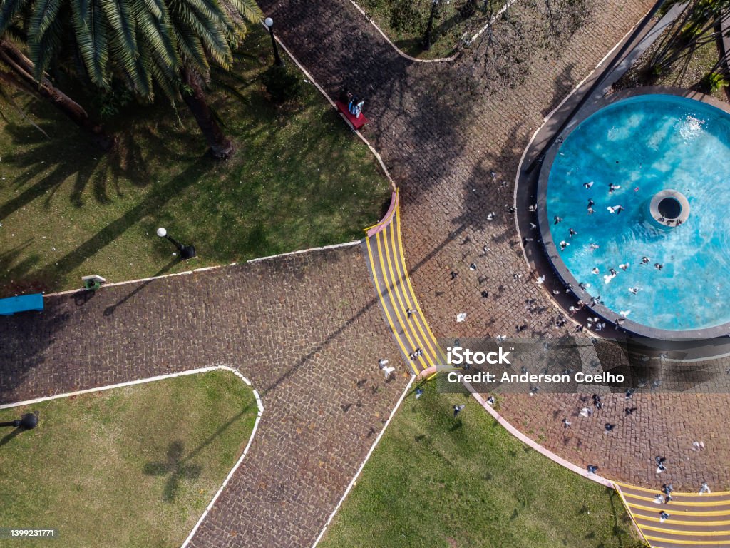 Aerial top shot of a square in the urban center of Londrina Top shot of the urban center of the middle city. Londrina city center - Paraná Parana State Stock Photo