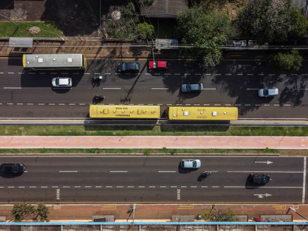 Urban bus on highway in the city