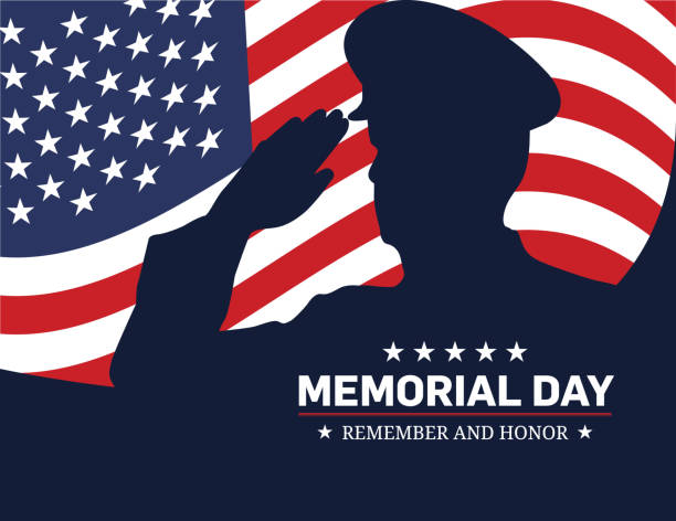 ilustraciones, imágenes clip art, dibujos animados e iconos de stock de memorial day-recuerda y honra con la bandera de usa - veteran military armed forces saluting