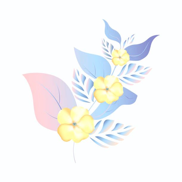 ilustrações, clipart, desenhos animados e ícones de ramo azul com flores amarelas - vector branch leaf affectionate