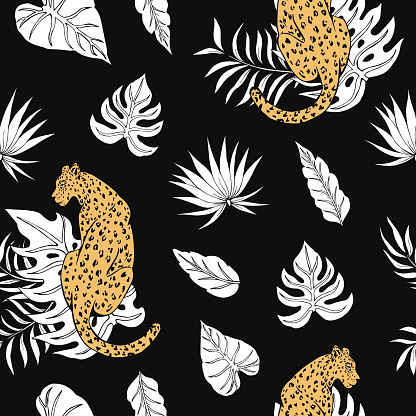 Tropical botanical motives. Decoration print for wrapping, wallpaper, fabric.