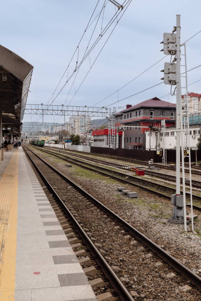 istock Empty railway platform and access roads of the railway station 1399233252