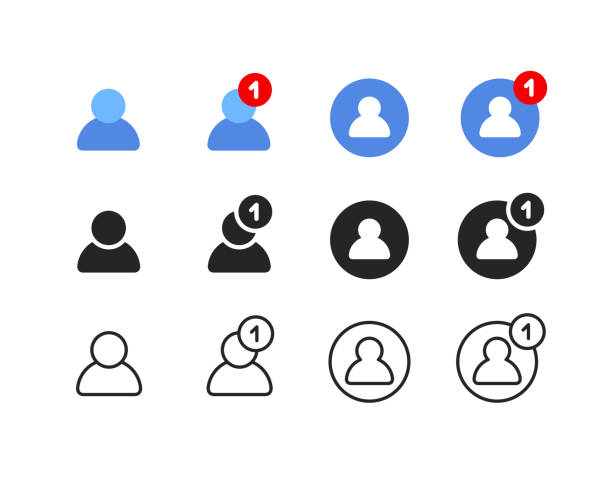 Notification User Profile Color Flat Line Icons Set of user profile vector icons. Color, flat, editable line stroke. Worshipper stock illustrations