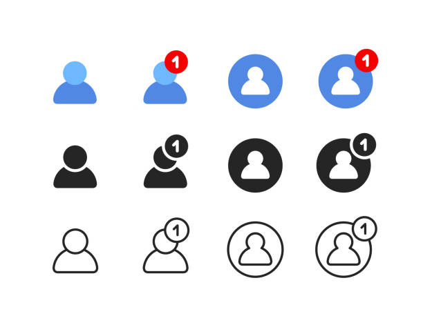 Notification User Profile Color Flat Line Icons Set of user profile vector icons. Color, flat, editable line stroke. user profile stock illustrations