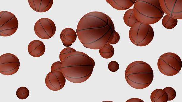 istock Many classic Basketball balls falling down on white background. 1399236880